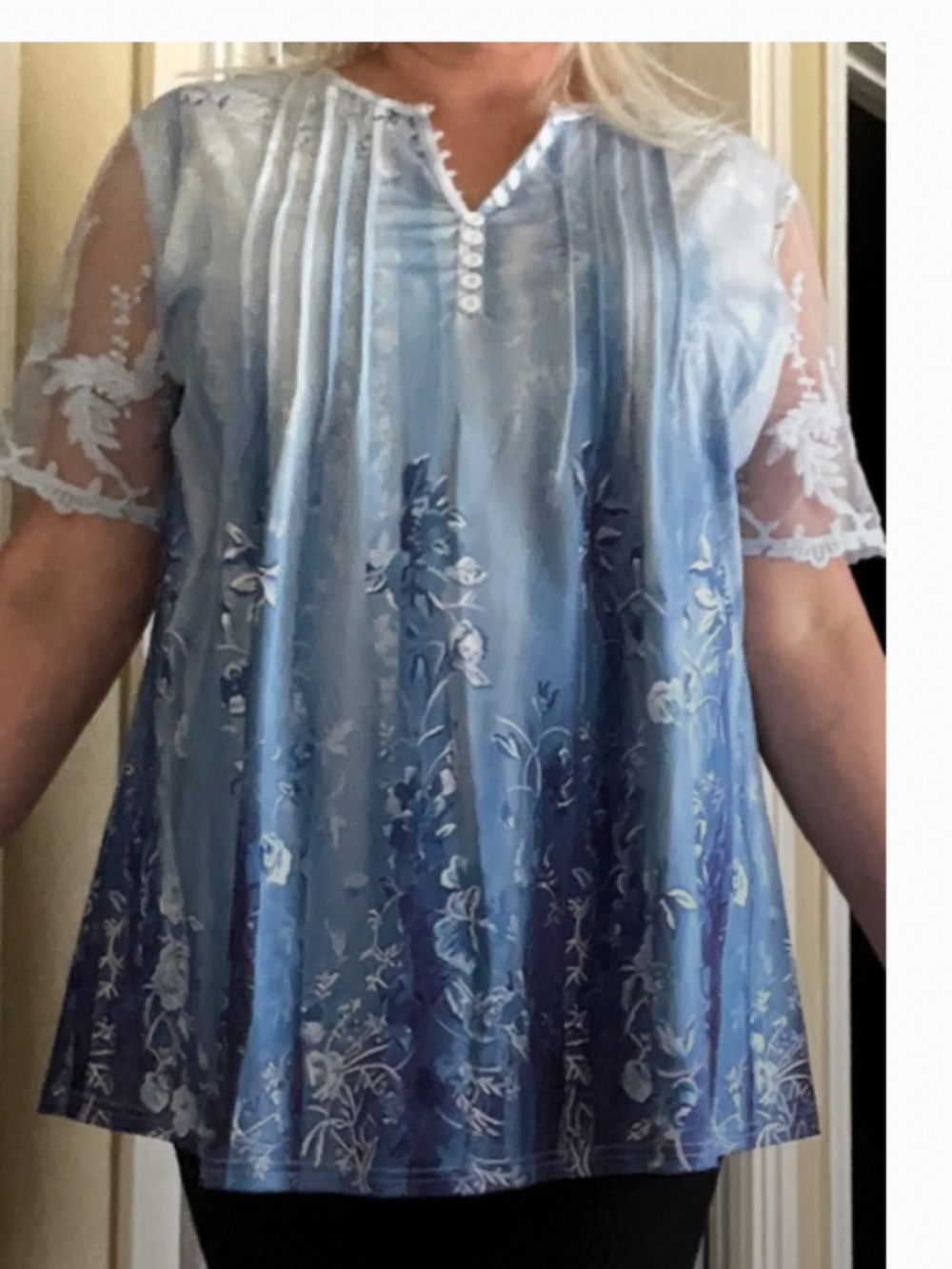 Blue top with short sheer sleeves, Plus size 2XL, NWT - Picture 6 of 7